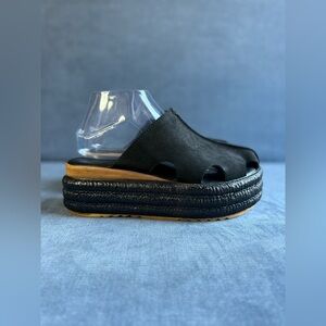 Carlo Pera Black Suede Platform Espadrille Slip On Sandals Womens SZ 38 7.5 Boho